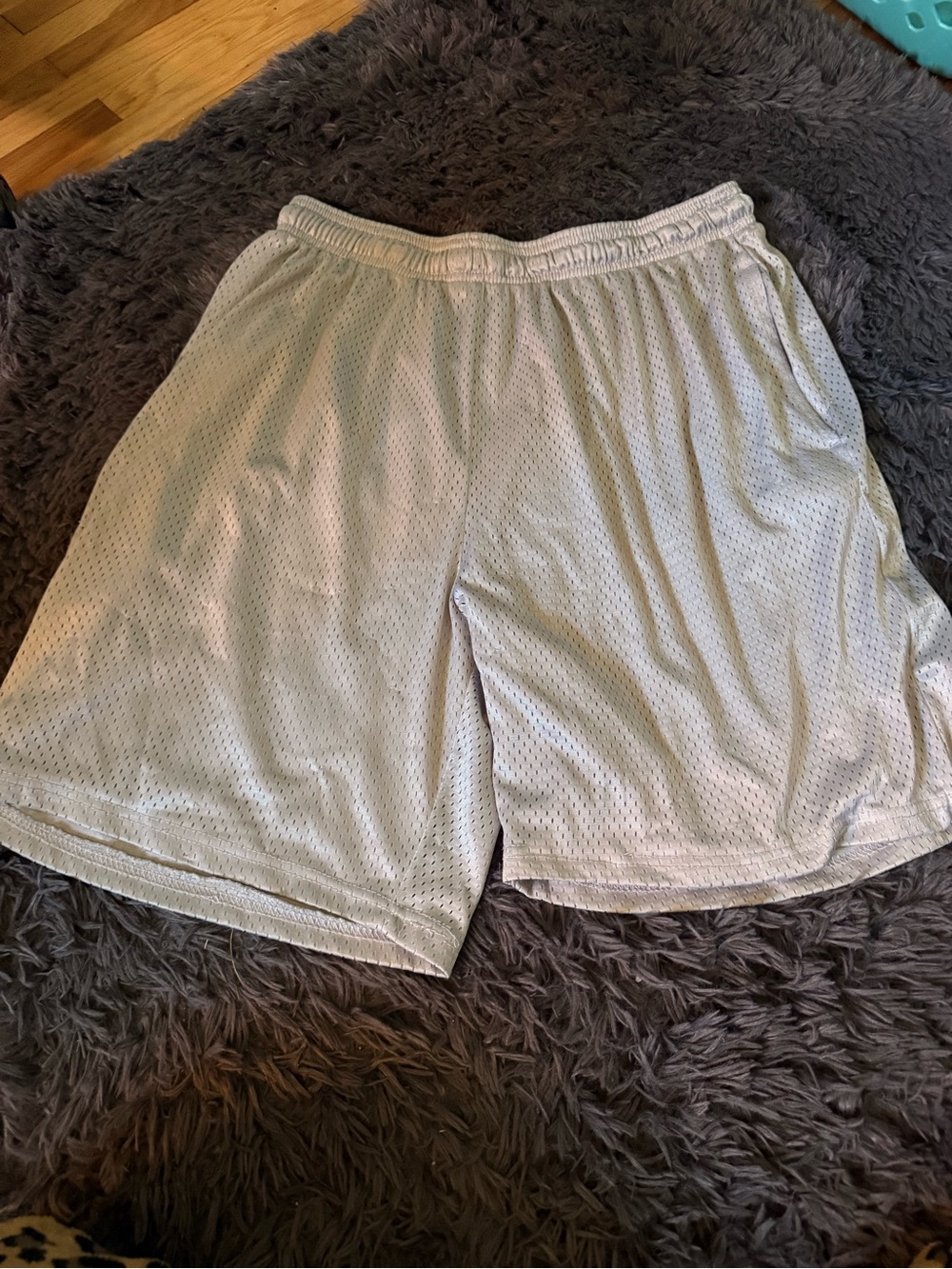 Men's Light Gray Athletic Mesh Shorts with Elastic Waist